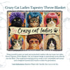 100% Woven Cotton Crazy Cat Ladies Tapestry Throw Blanket - 52”x72”