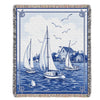 100% Woven Cotton Delph Sailboats Tapestry Throw Blanket - 52”x72”