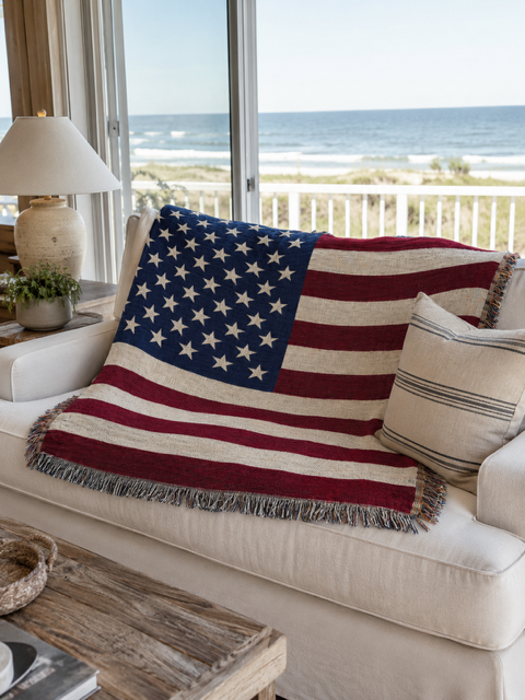 100% Woven Cotton American Flag Tapestry Throw Blanket - 52”x72”